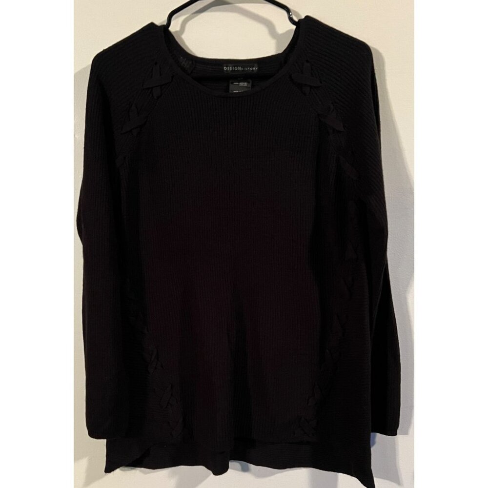 Design History Black Acrylic Womens Sweater L/G Ribbed Knit Crewneck Long Sleeve